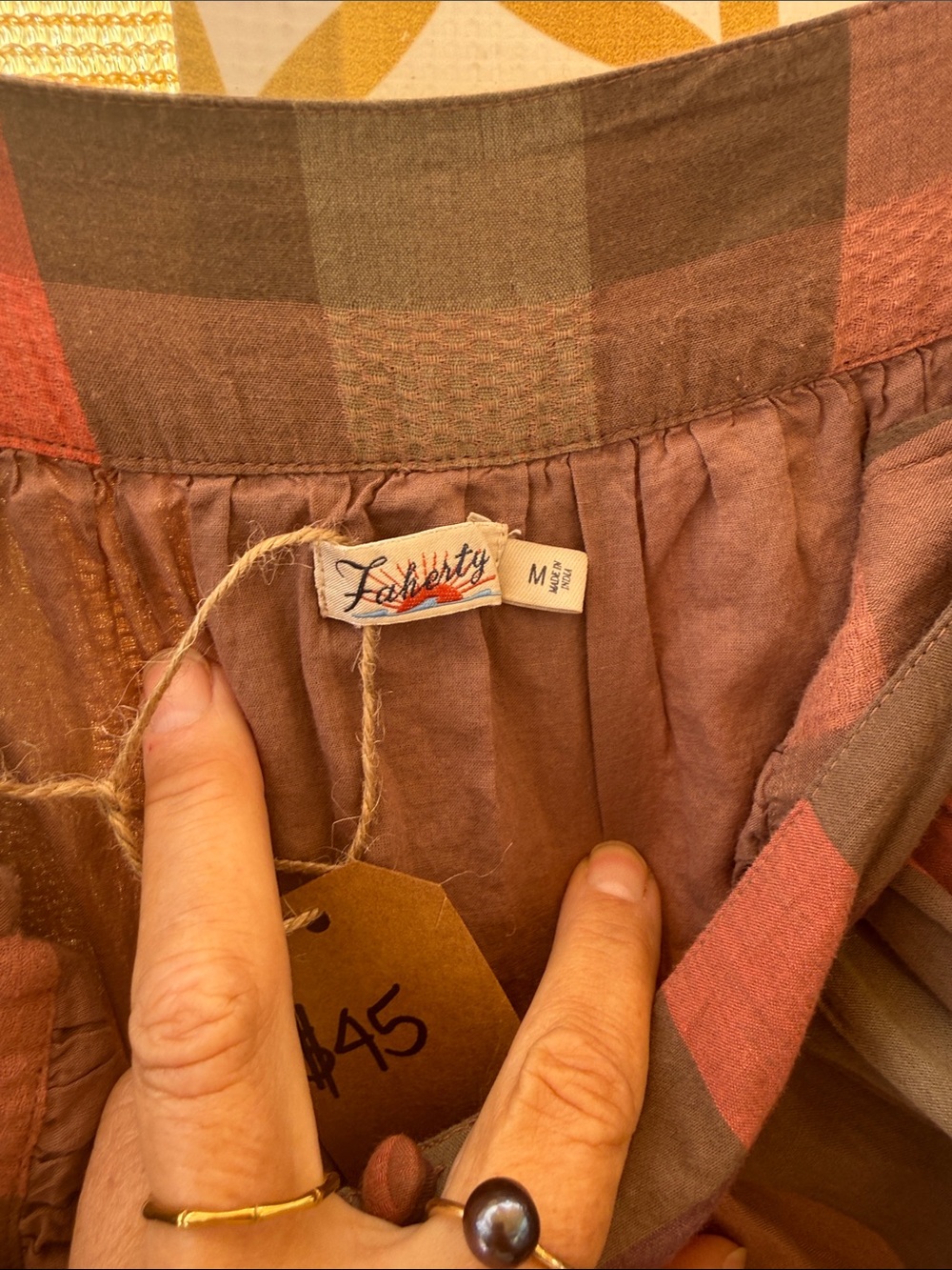 Faherty Olive and Rust Plaid Tiered Midi Dress - Picture 5 of 7